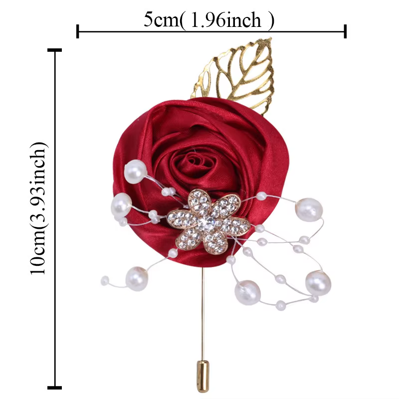 Broche de mariage Corsage de poignet pour mariée demoiselle d'honneur en ruban Rose fleur strass perle mode hommes costume broches de poche