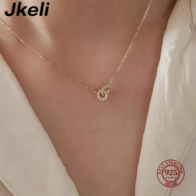 Jkeli coréen exquis pavé cristal géométrie S925 en argent Sterling pendentif collier femmes mode charme fête bijoux