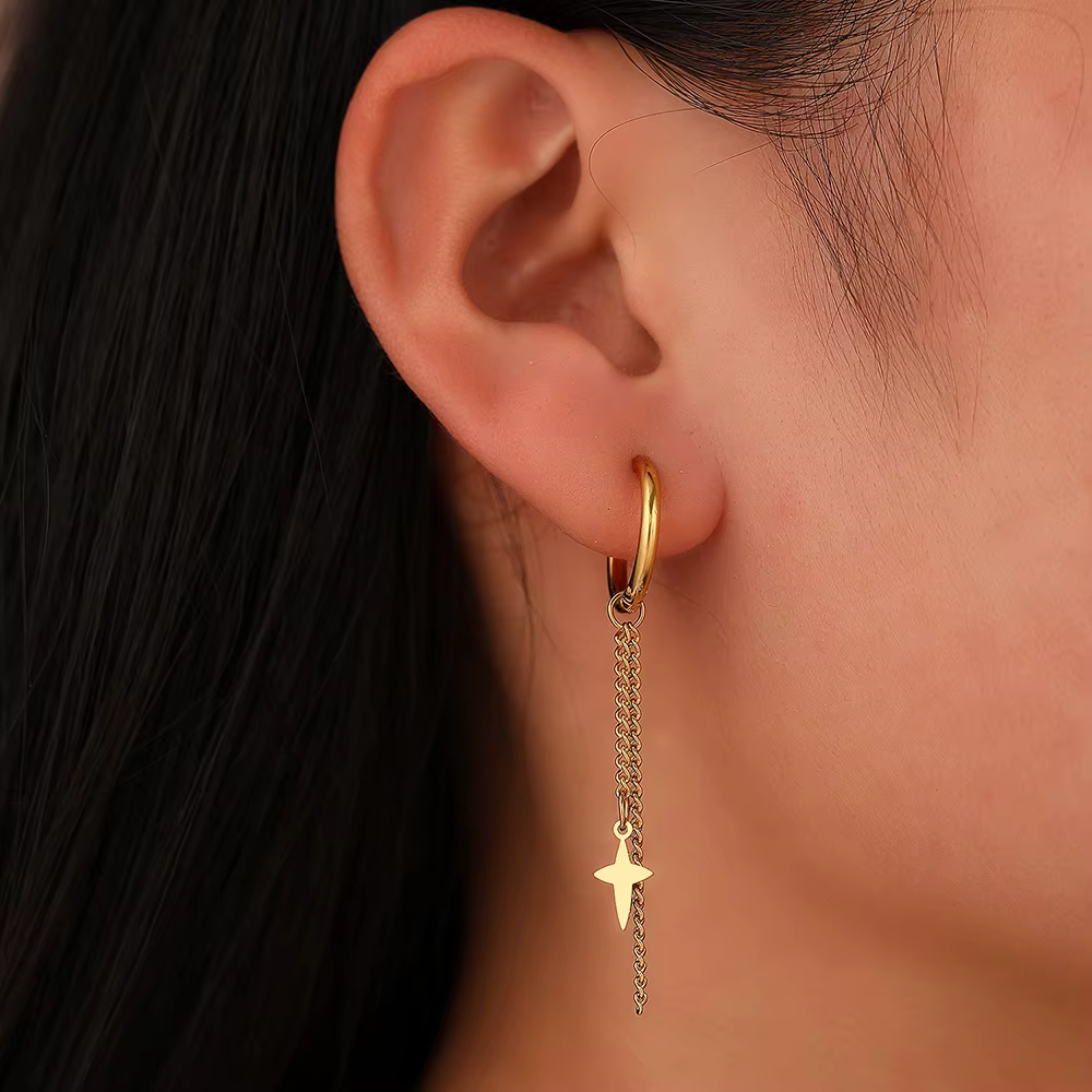 Aomogo boucles d'oreilles en acier inoxydable minimaliste géométrique Hexagonal Design 3D Style gothique mode