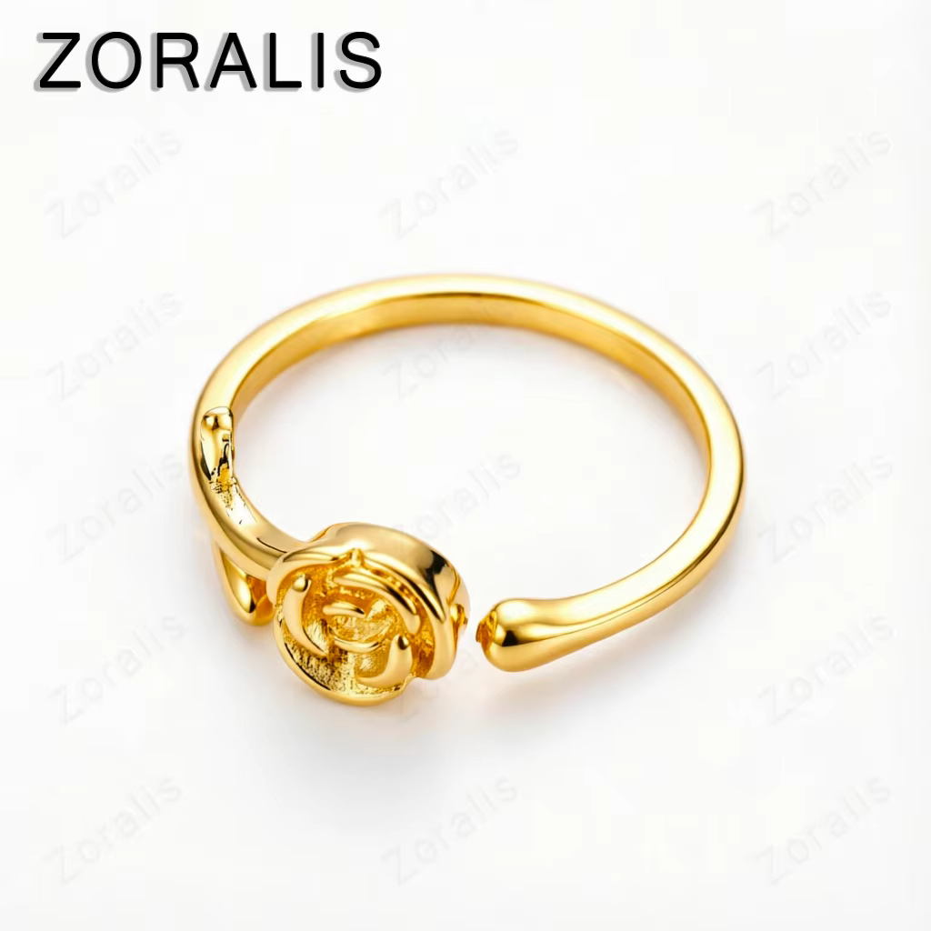Jolies bagues réglables en or 18 carats en forme de fleur de rose pour femmes