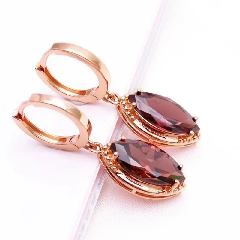 585 violet plaqué or 14K or rose nouvelle forme de Marquise boucles d'oreilles en pierres précieuses roses pour les femmes exquis doux simple bijoux de mode