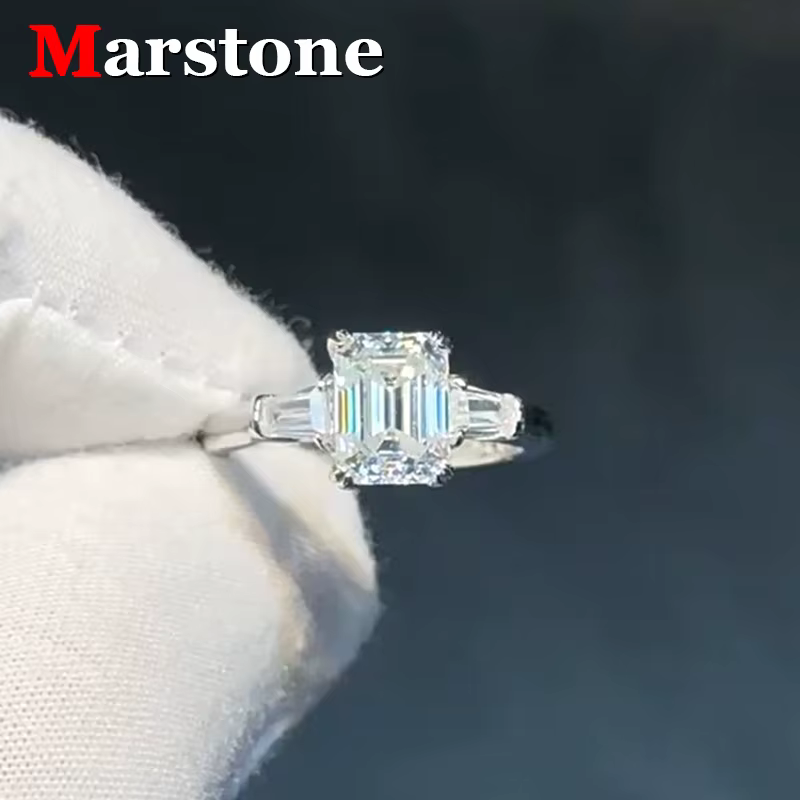 Bague en diamant émeraude Moissanite pour femmes
