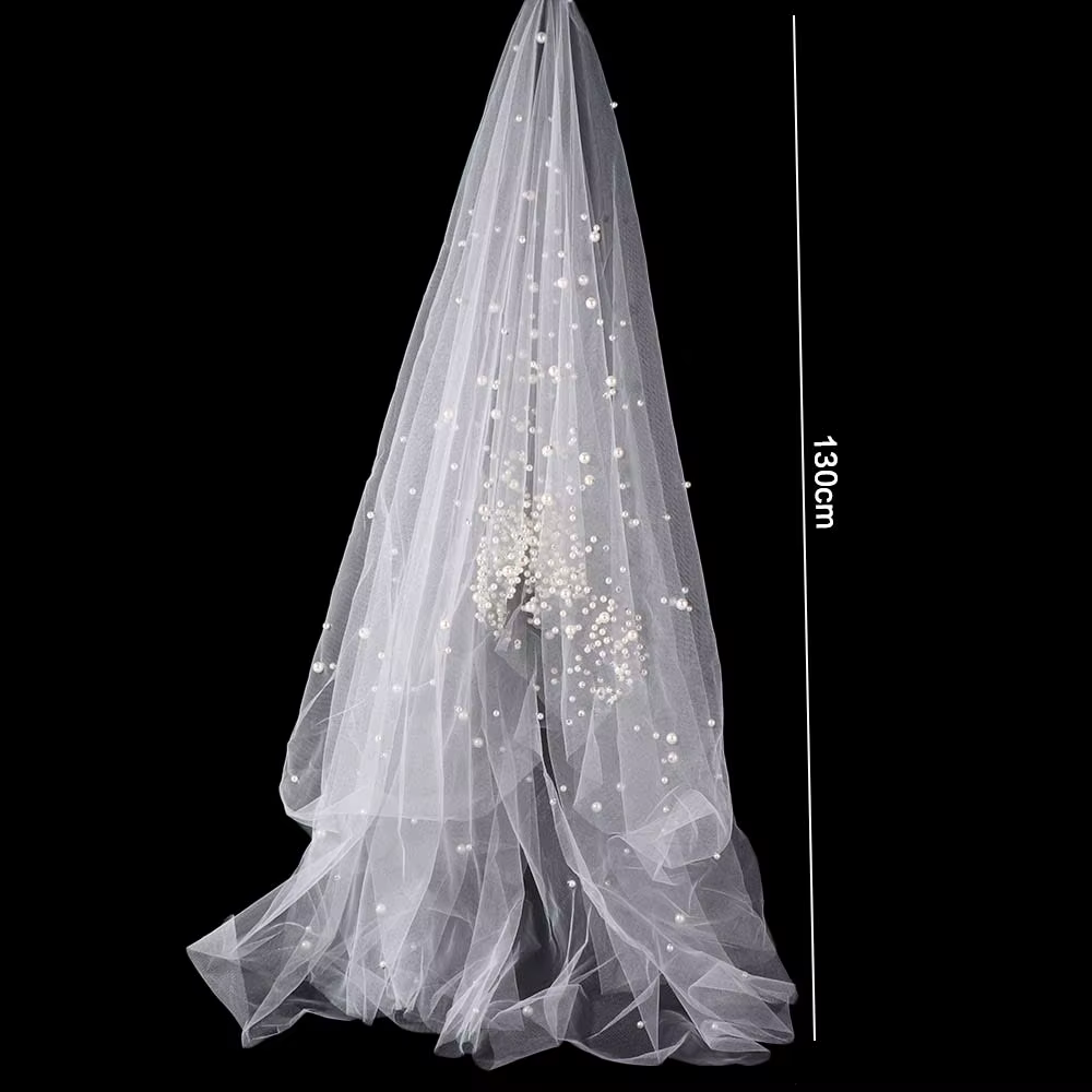 Voile de mariée en tulle perlé de 130 cm
