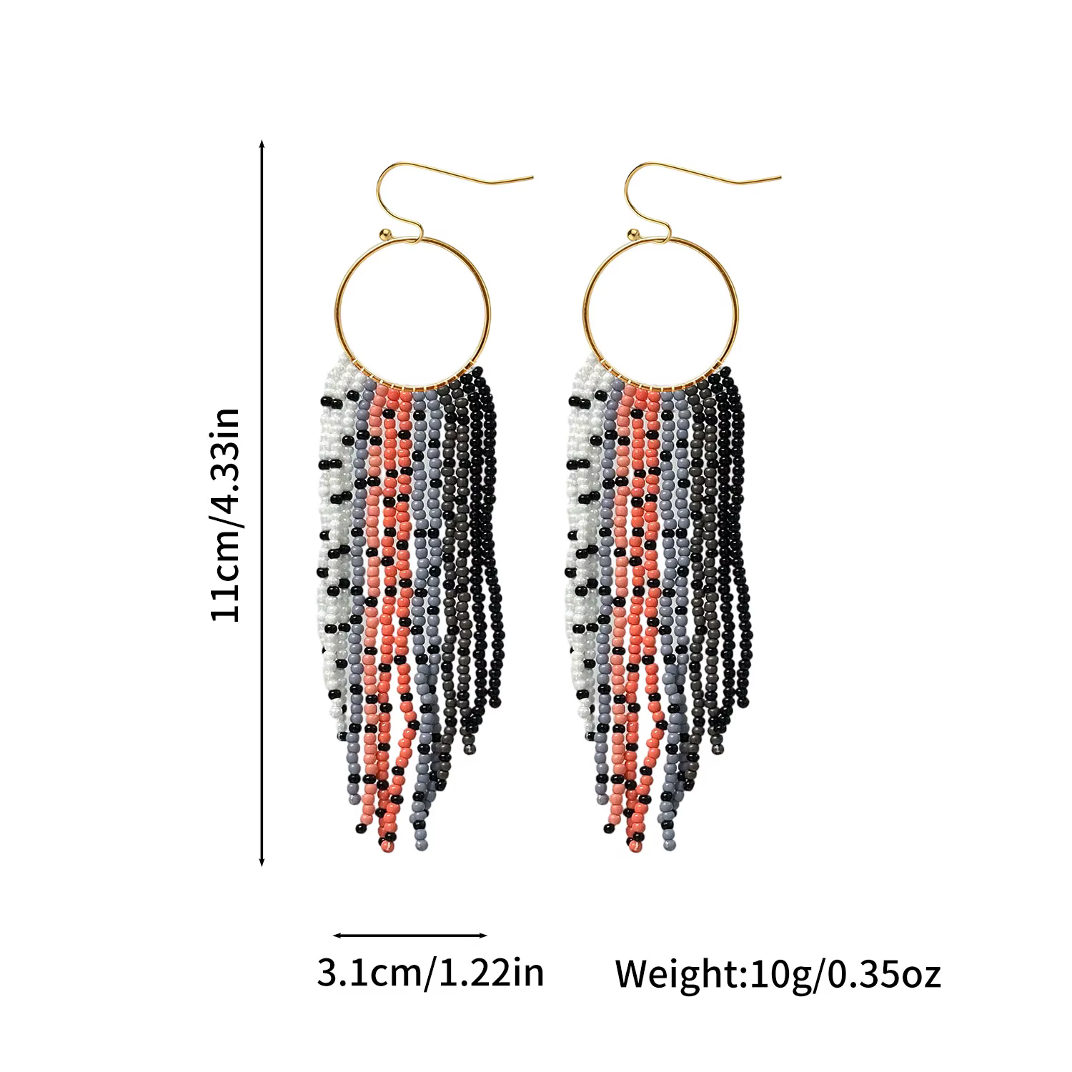 Boucles d'oreilles ethniques indiennes faites à la main avec franges perlées pour femmes