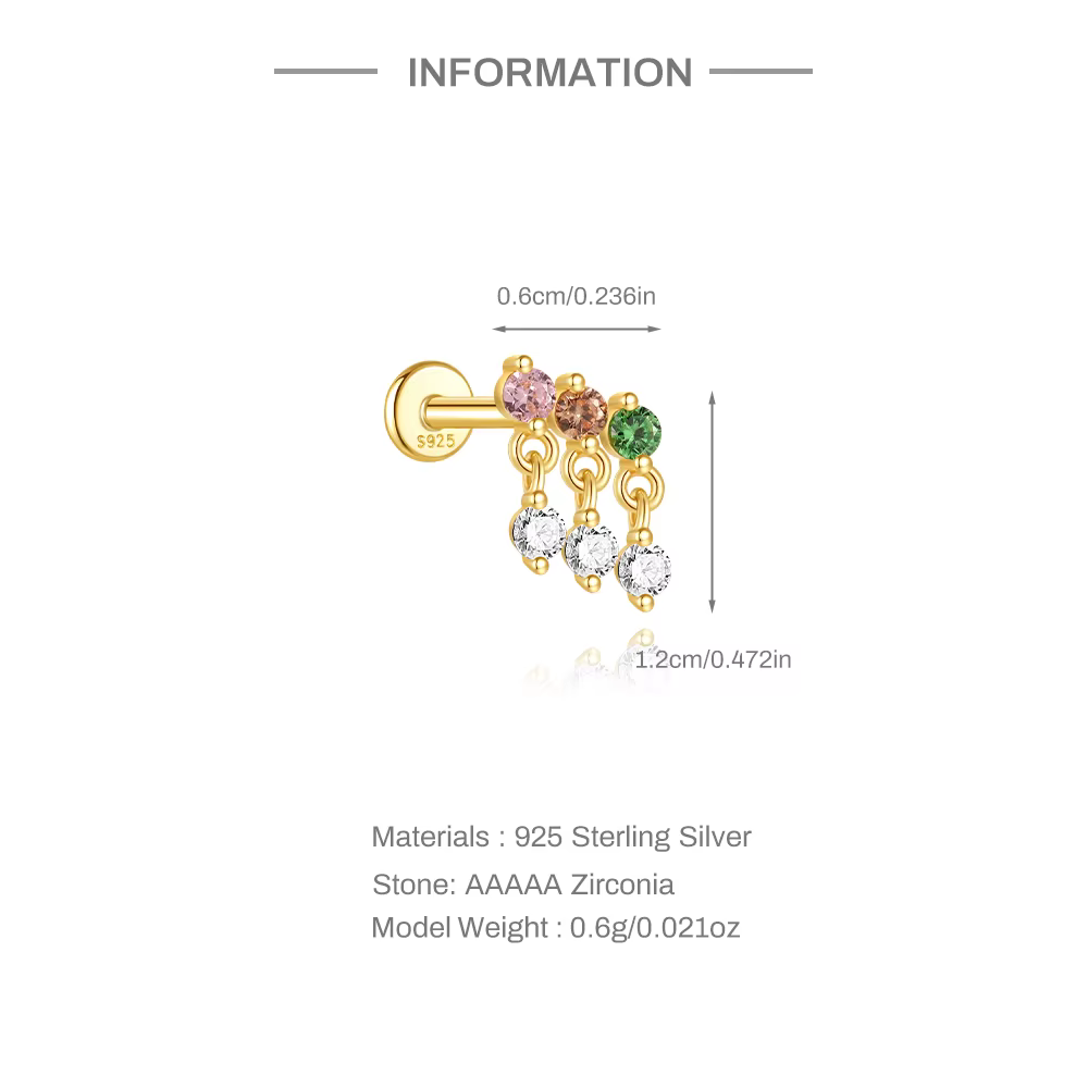 AIDE 1 pièce Piercing 925 en argent Sterling petit Zircon boucle d'oreille pour les femmes tendance oreille Cartilage