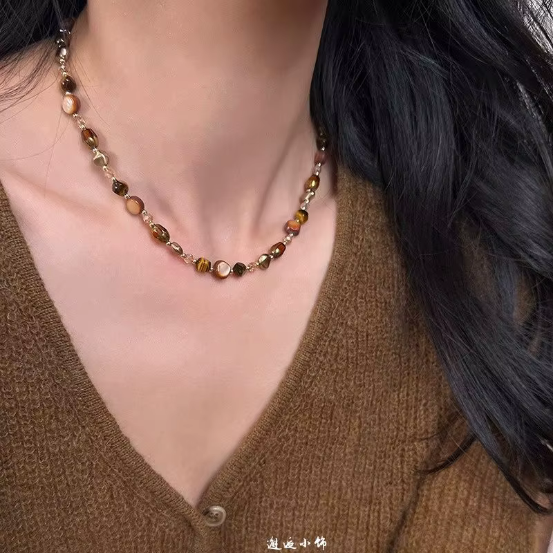 Colliers en pierre naturelle d'oeil de tigre pour hommes et femmes