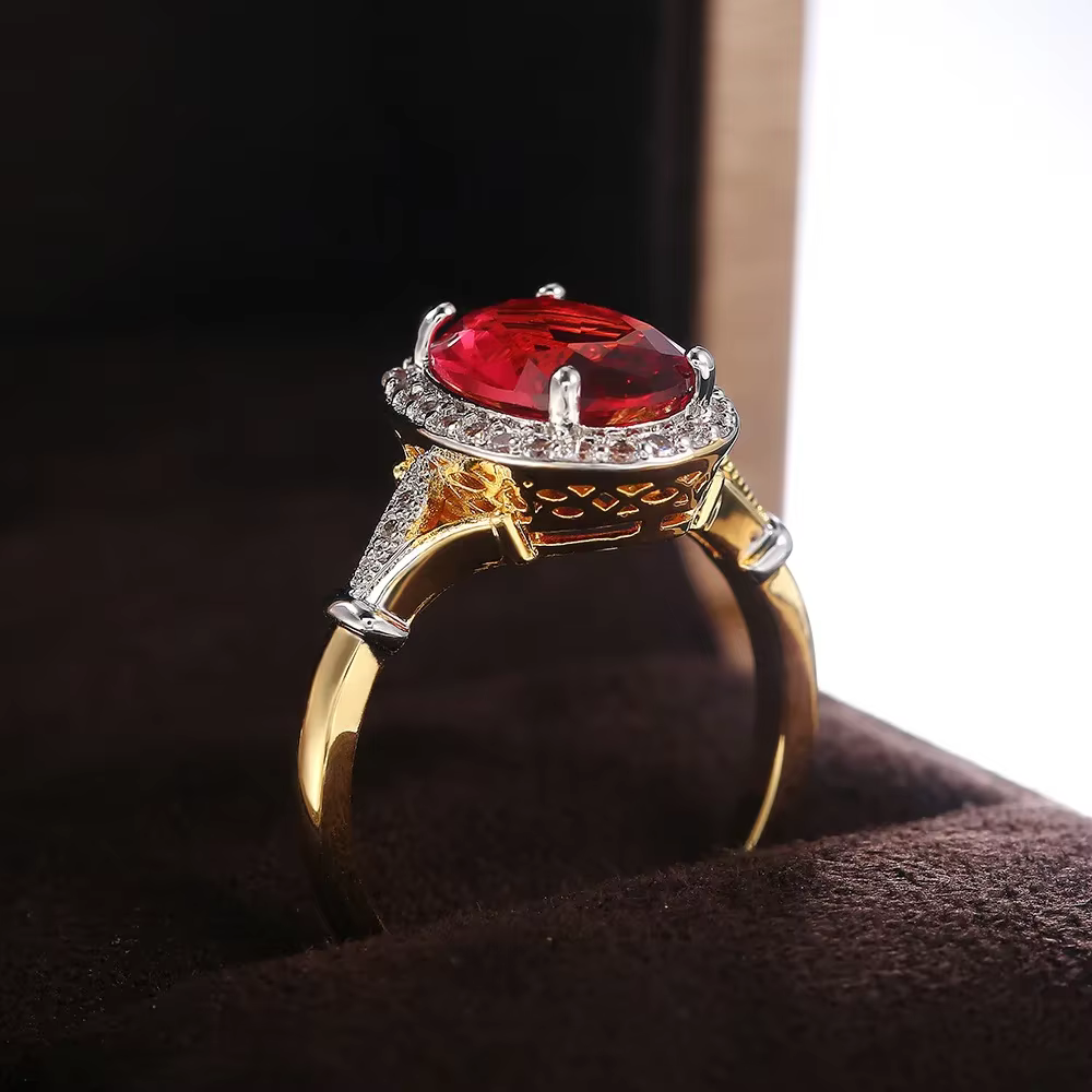 Bagues de luxe en zircone cubique rouge Rose pour femmes