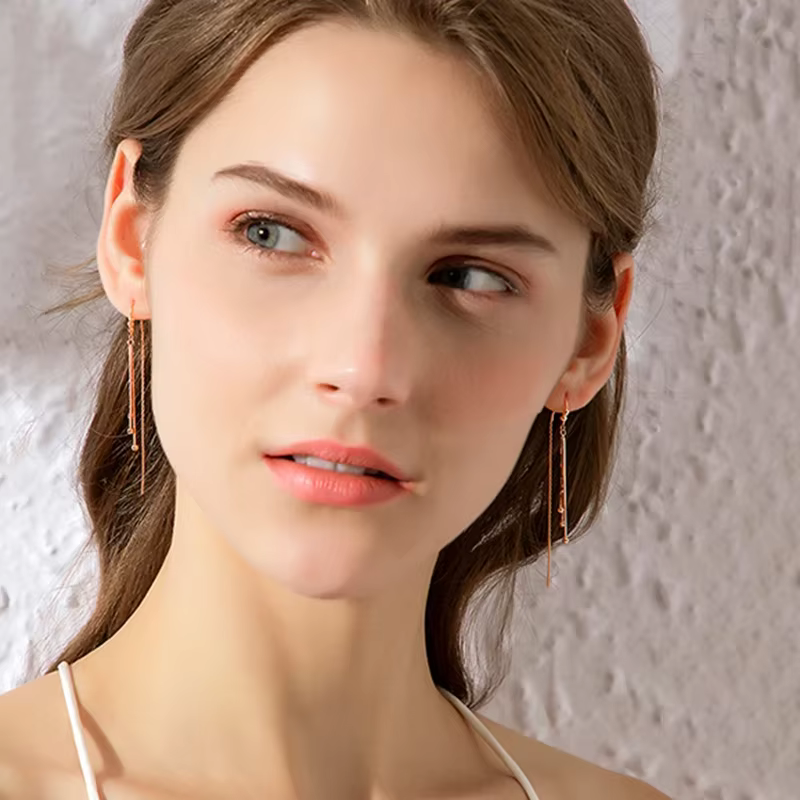 585 or violet longue ligne d'oreille 14k or rose géométrique perle ronde mode doux gland chaîne boucles d'oreilles pour les femmes bijoux de luxe