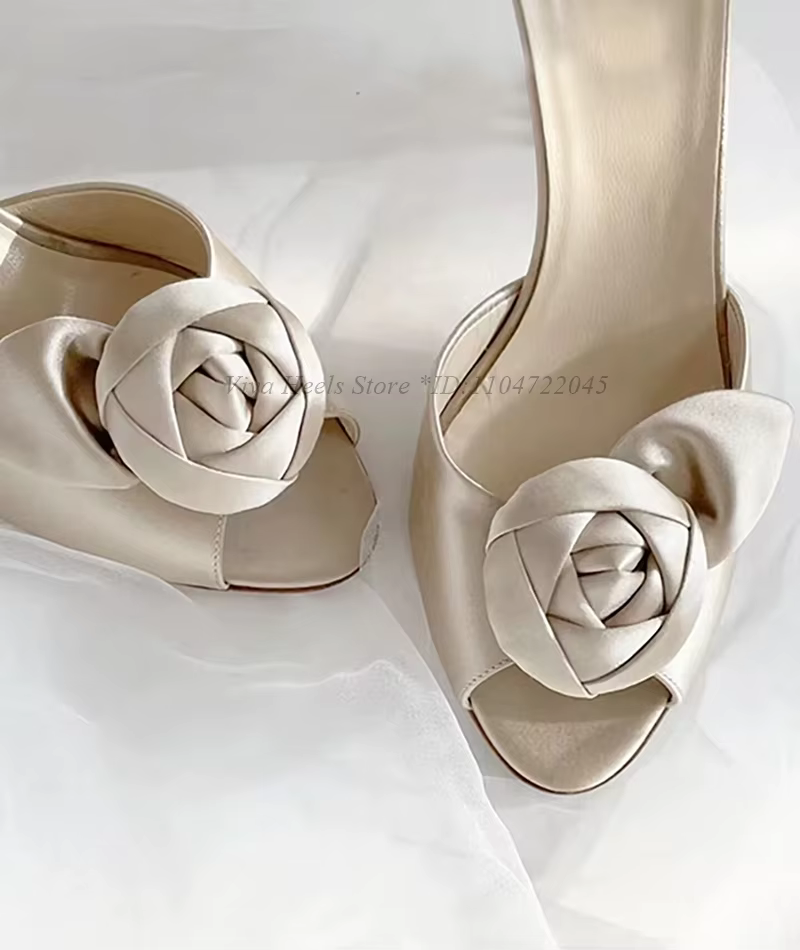 Vintage Rose décor Violet Satin pantoufles femmes 2025 été nouveau en noir/blanc talons hauts confortable en cuir souple Mules Design chaussures