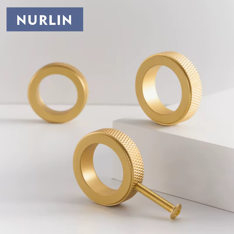 Nurlin en laiton massif diamant-coupe croix moletée anneau circulaire armoire boutons meubles tiroir doigt