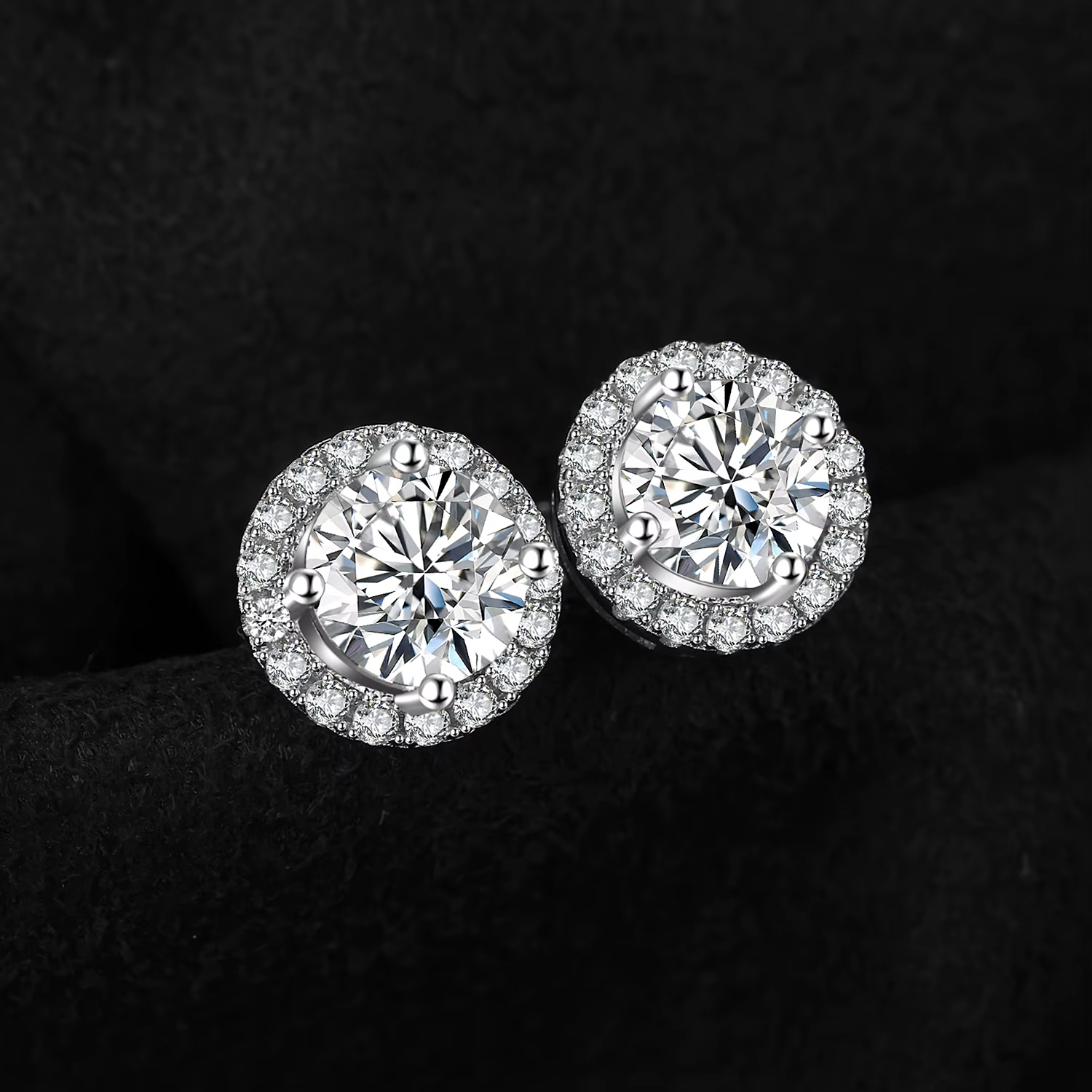 Moissanite D couleur Total 1ct rond 925 en argent Sterling Halo boucles d'oreilles pour femme or jaune plaqué or Rose