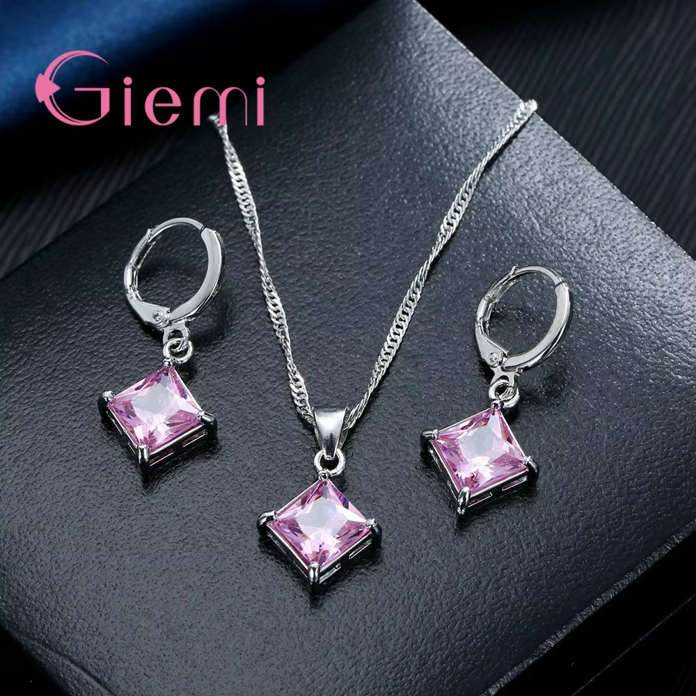 Collier et boucles d'oreilles en argent Sterling 925 pour femmes