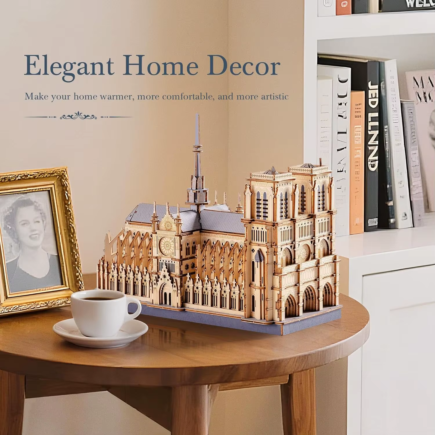 Kit de construction en bois Robotime 3D Puzzle Cathédrale de Paris pour adultes