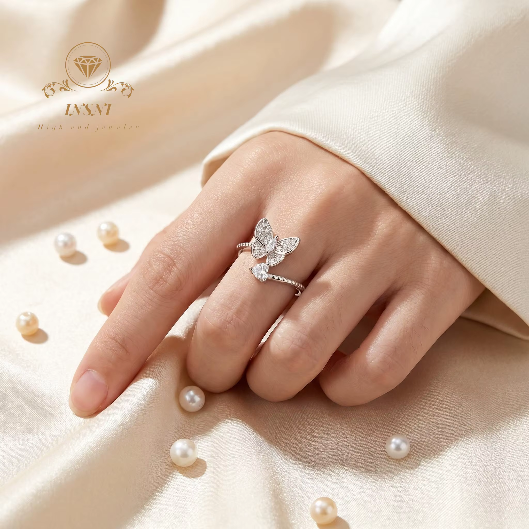 Bague en argent sterling S925 avec moissanite