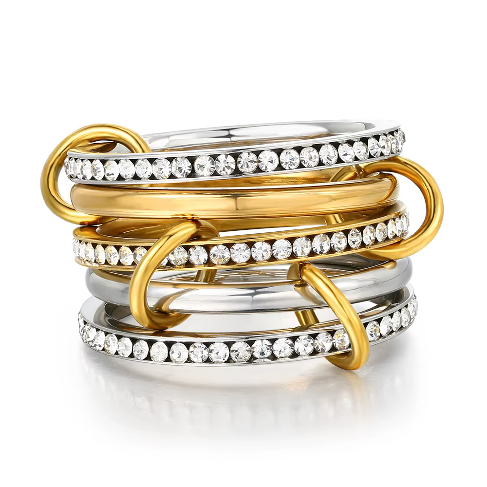 5 pièces/ensemble bague empilable pour femmes Double couleur en acier inoxydable Zircon cubique Spinelli Kilcollin anneau bijoux de mode en gros