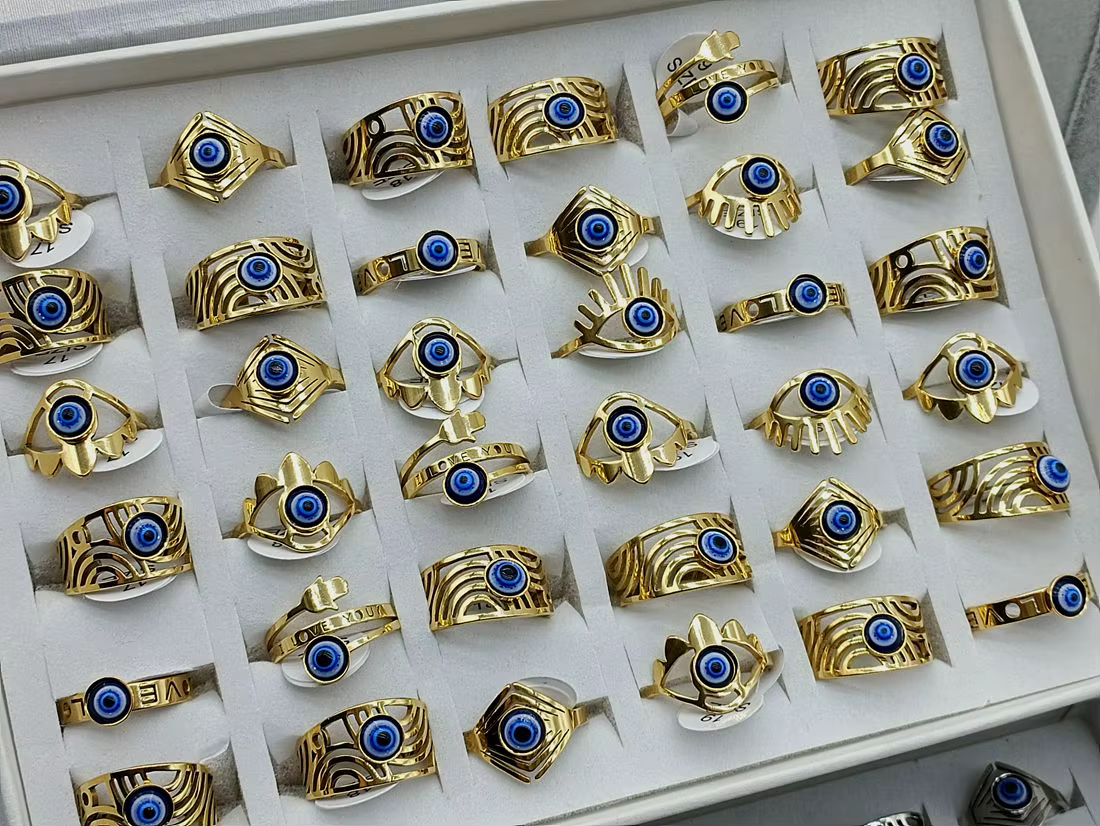 Anneau à œil bleu en acier inoxydable de Style Vintage