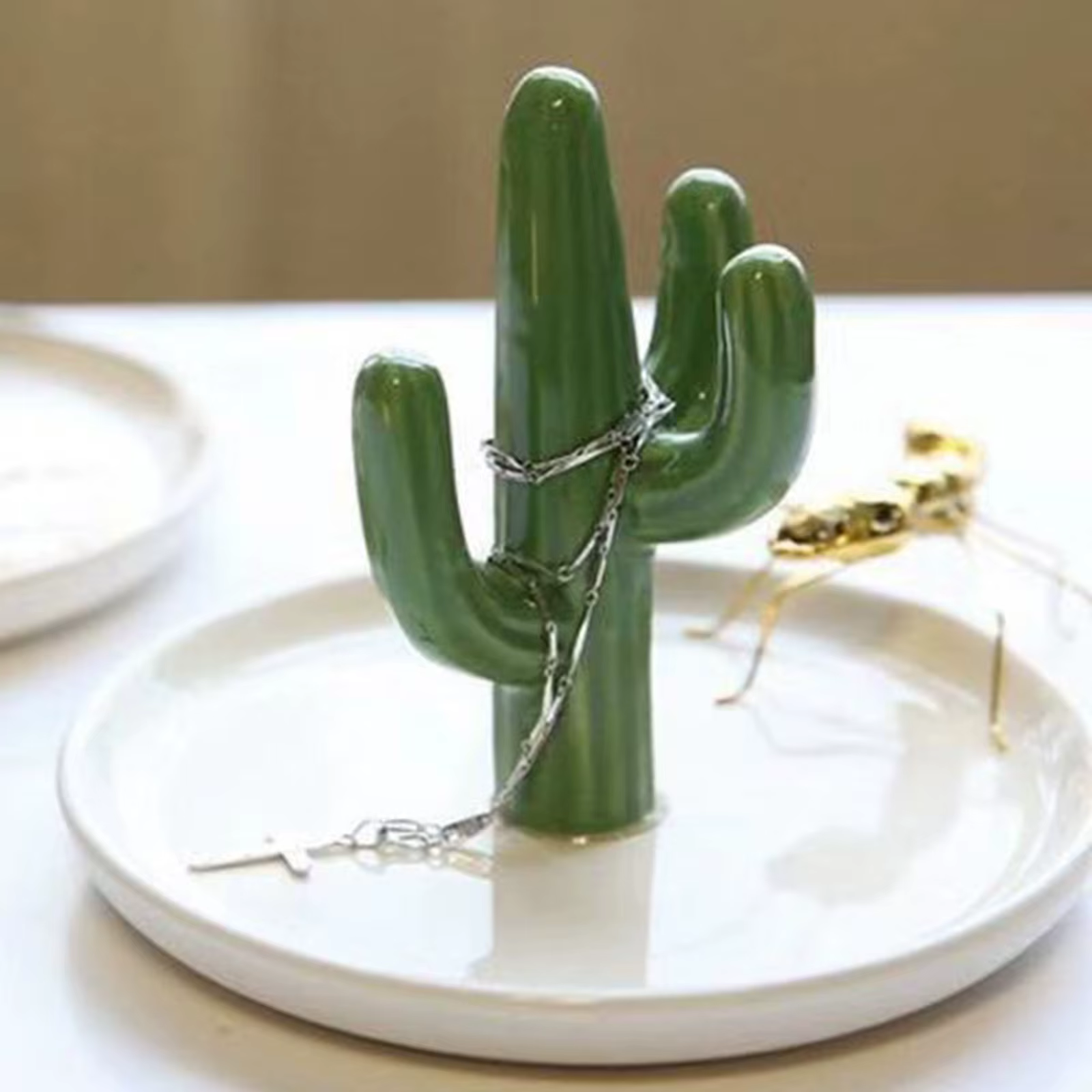 Plateau de support d'anneaux de Cactus en céramique