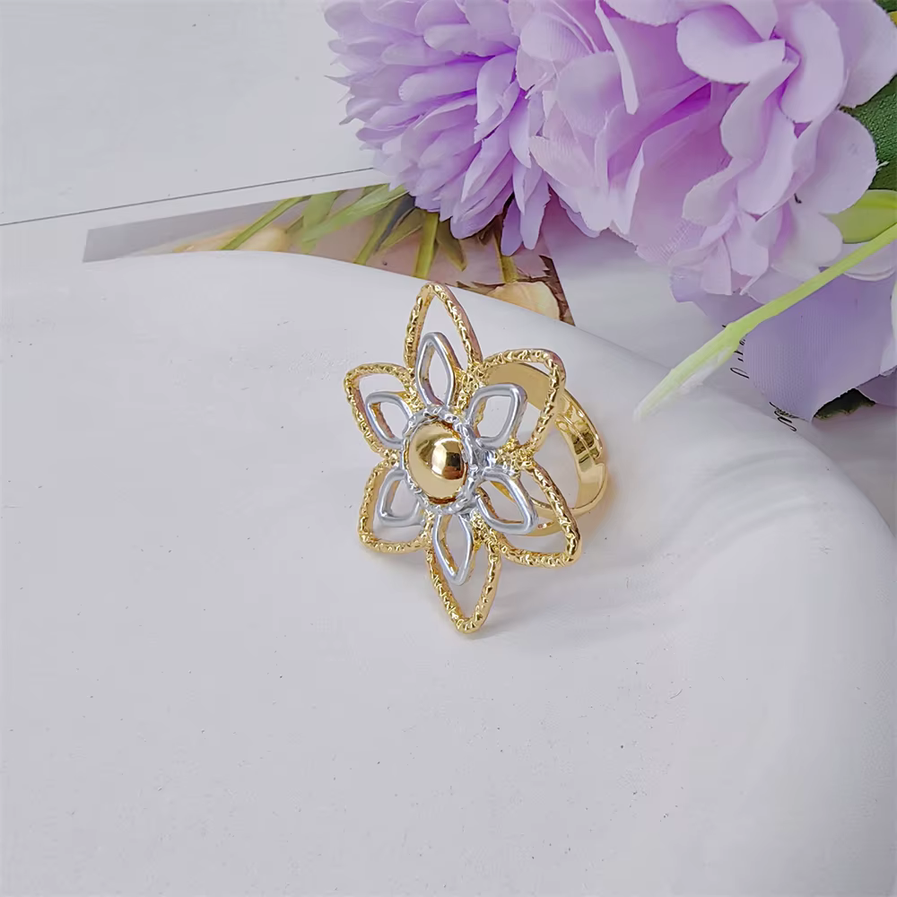ESALE Parure de bijoux fleuris plaqués or 18 carats pour femme, ensemble de luxe complet collier boucles d'oreilles bracelet bague, idéal pour mariage et banquet 2026