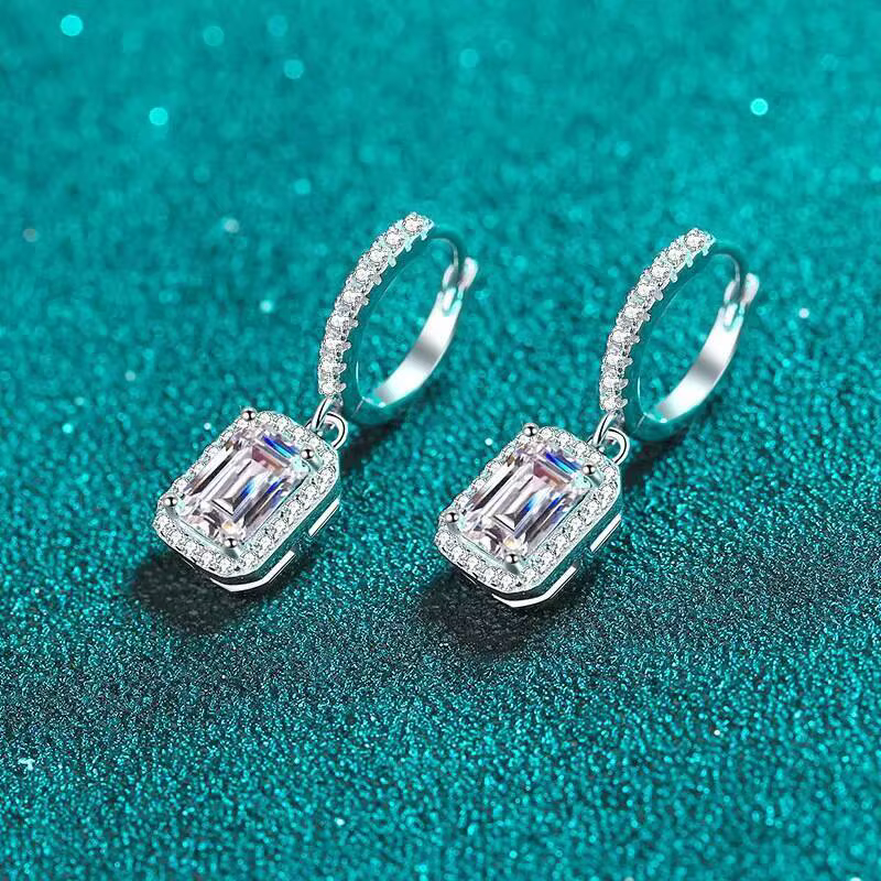 Boucles d'oreilles JoiasHome en moissanite taille émeraude 1 carat