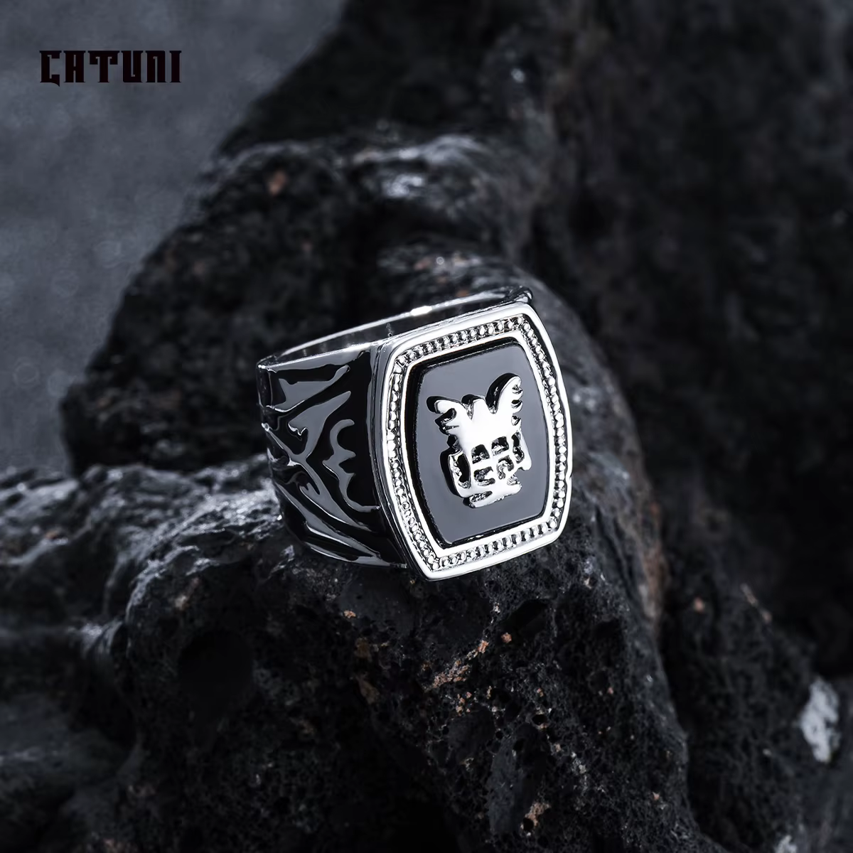 Catuni anneaux noirs pour hommes Jonathan Gilbert bague de famille Alaric Saltzman Jeremy