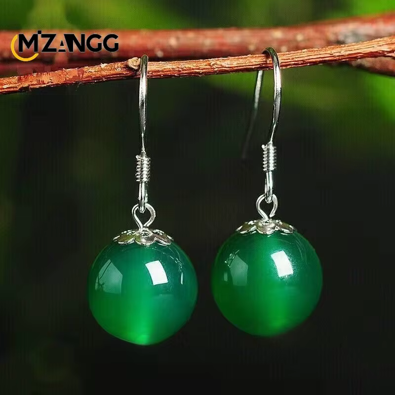 Boucles d'oreilles longues en argent S925 naturel incrusté de calcédoine