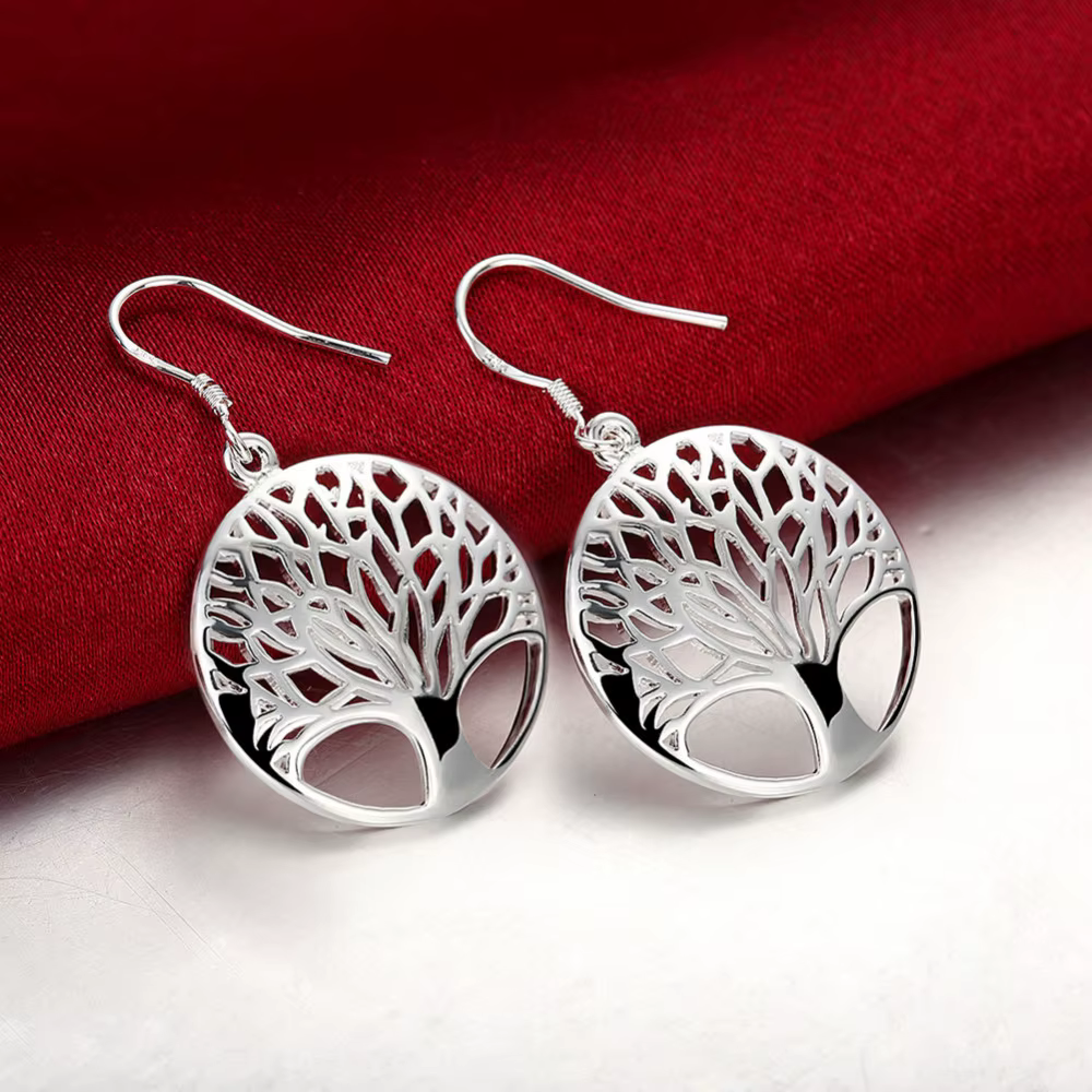 Nouvelles marques populaires 925 en argent Sterling fines feuilles rondes pendentif collier boucles d'oreilles pour femme ensembles de bijoux mode fête de mariage