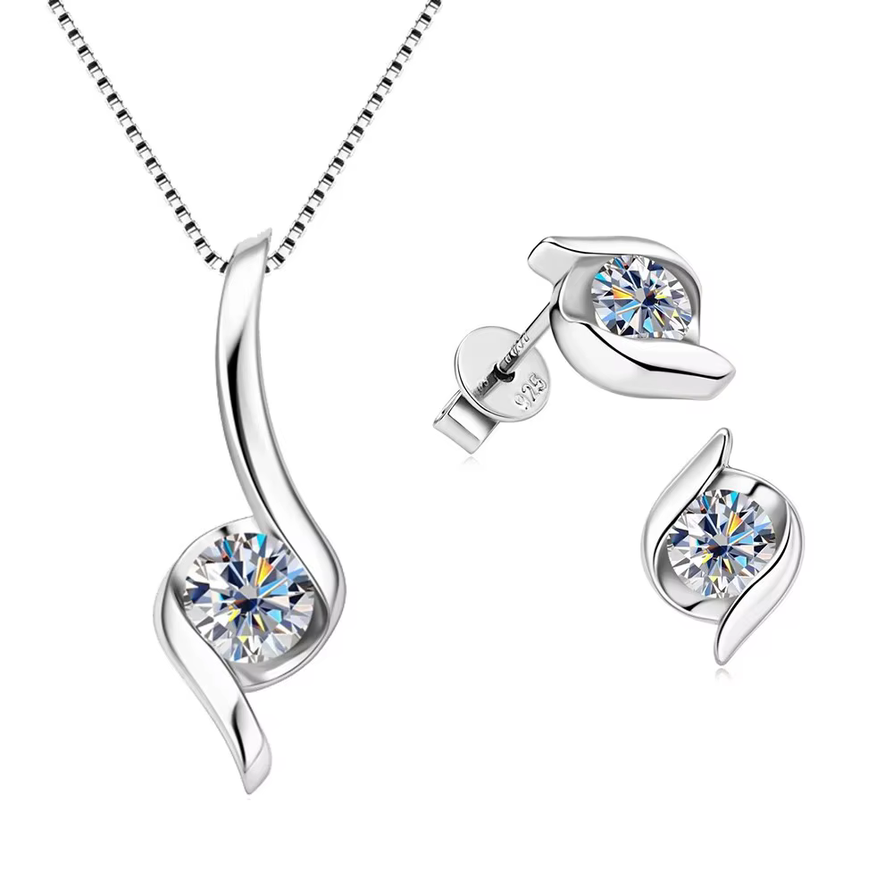 Ensemble de bijoux en argent Sterling 925 véritable Moissanite pour femmes