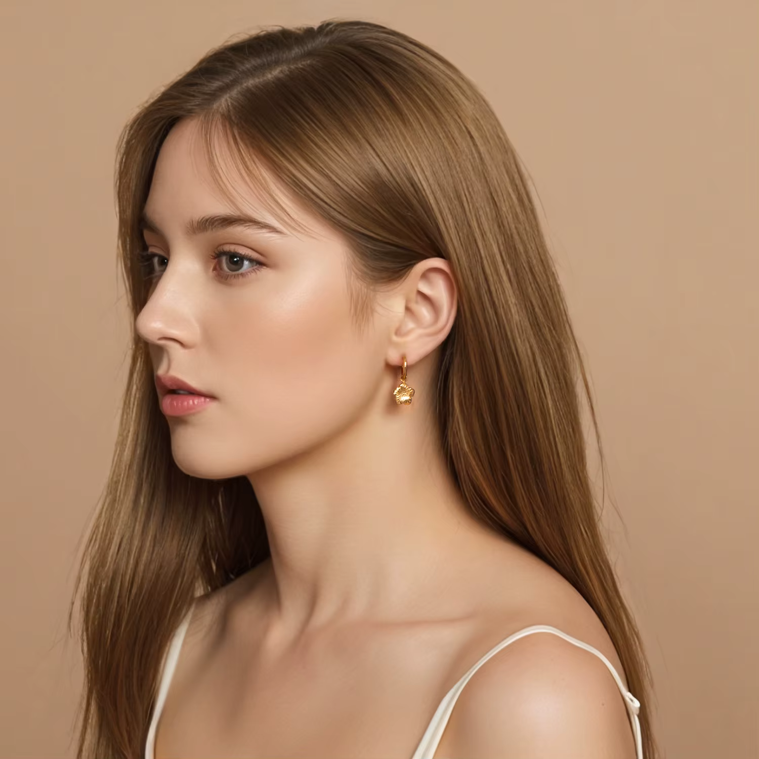 Boucles d'oreilles pendantes en forme de fleur de prunier pour femme – Acier inoxydable plaqué or 18 carats