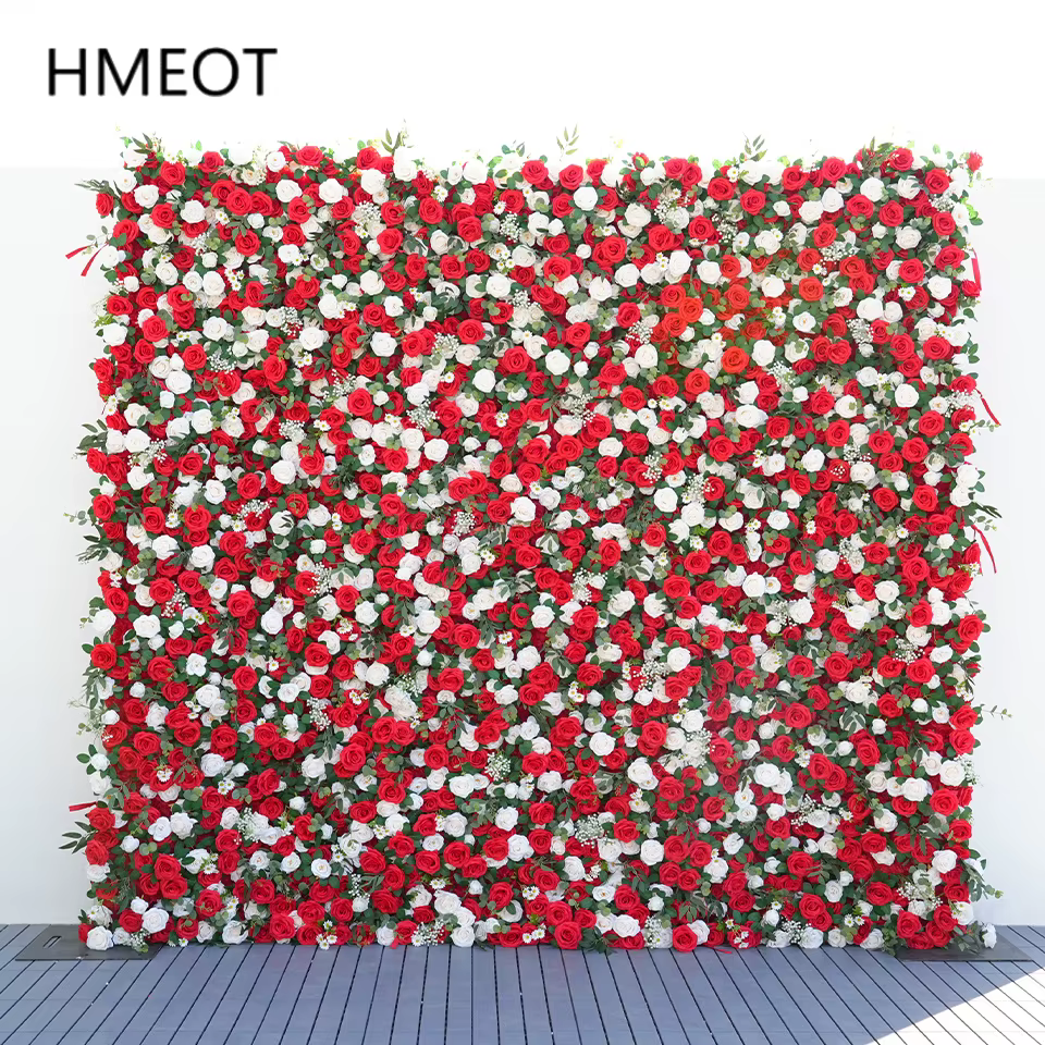 Toile de fond de mariage Rose rouge et blanche, mur de plantes vertes, Arrangement Floral, fournitures de fête, décoration de maison, accessoires de photographie H8803