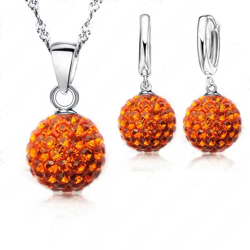 Crazy nouveaux ensembles de bijoux 925 en argent Sterling cristal autrichien pavé boule Disco levier arrière boucle d'oreille pendentif collier femme cadeau