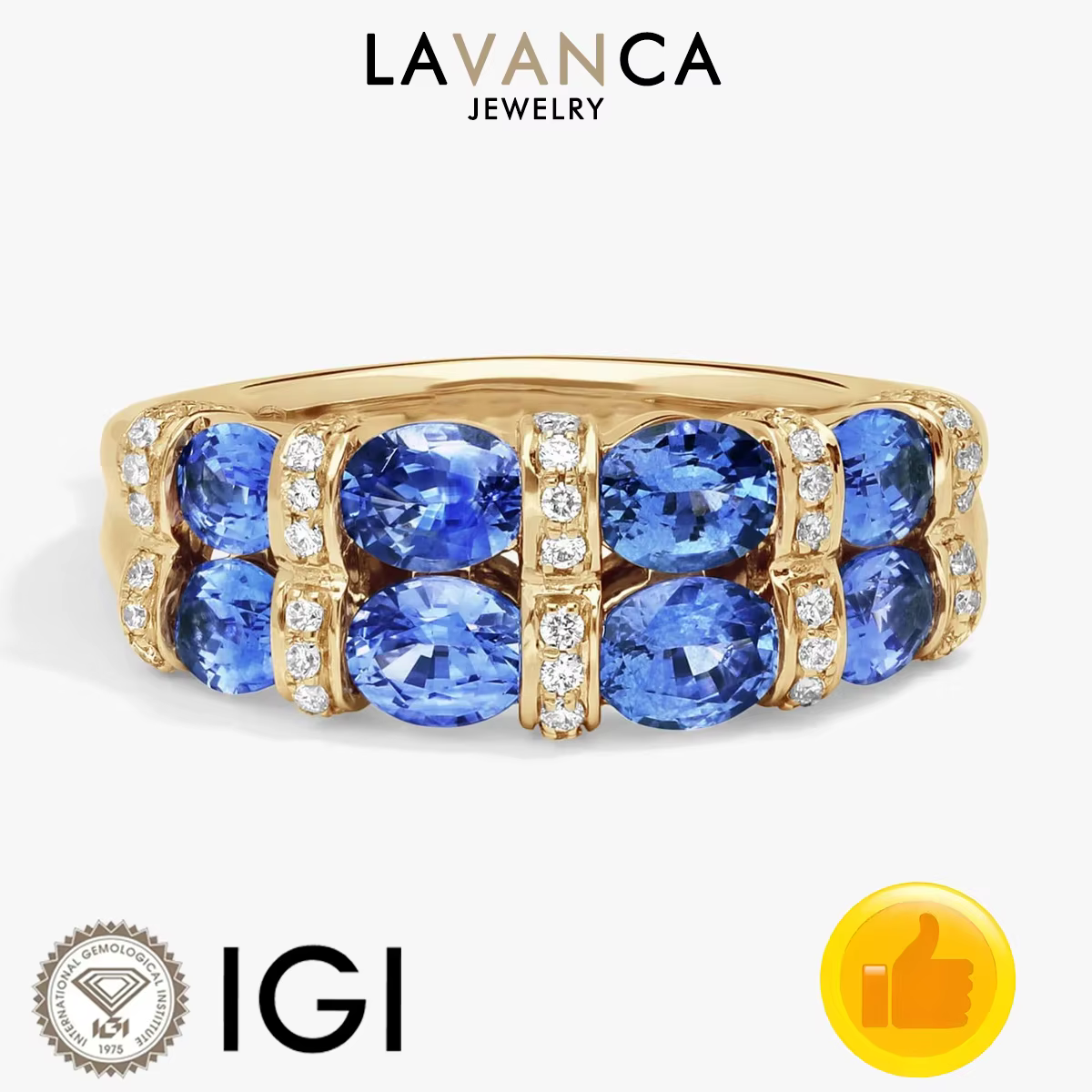 Bague en or jaune 9K/14K/18K avec saphir ovale et diamant rond de laboratoire