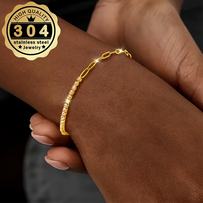 Bracelet en acier inoxydable pour femme avec pierres de zircone étincelantes