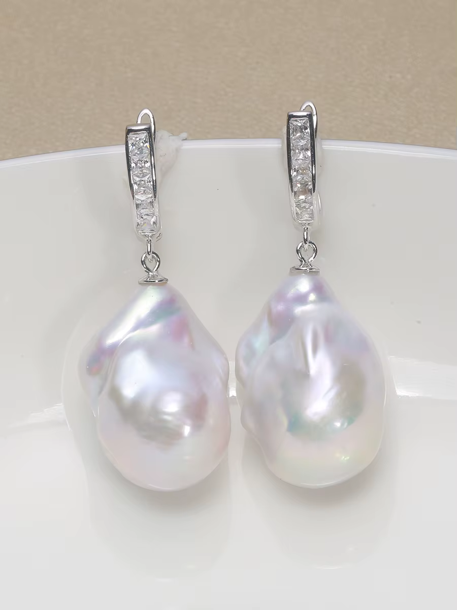 Jane bijoux 925 argent sterling 100% naturel d'eau douce Baroque perle boucles d'oreilles INS