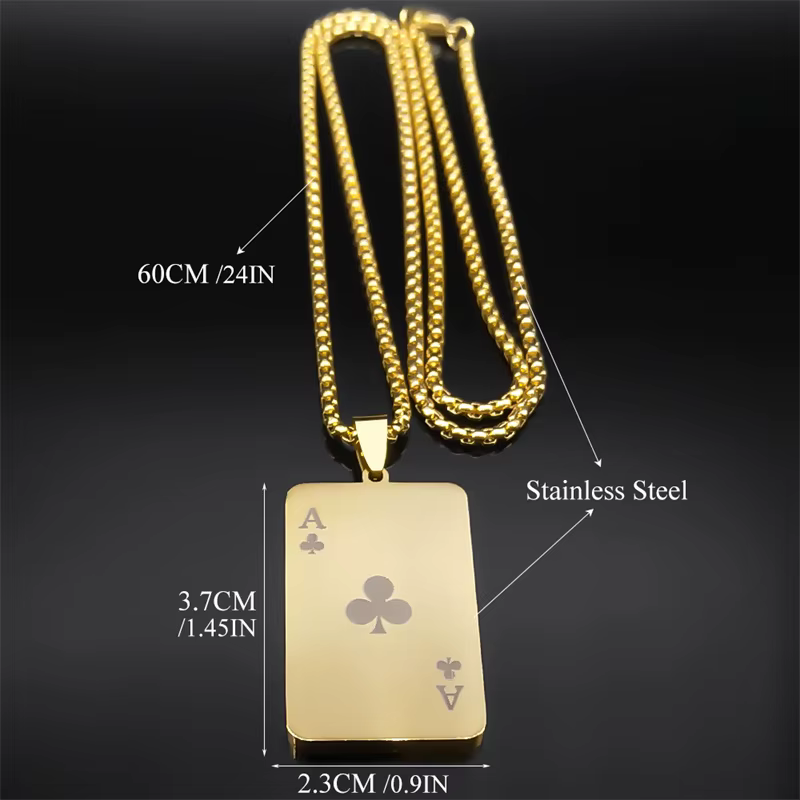 Punk Poker Fleur de Prunier Un Pendentif Collier pour Femmes/Hommes En Acier Inoxydable Or Document Hip Hop Carte À Jouer JOJewelry NZZZ130-2