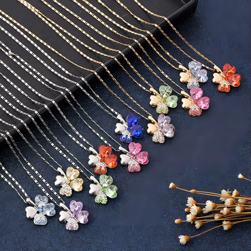 Cristal 4 feuilles trèfle pendentif colliers amant cadeau d'anniversaire qualité mode bijoux livraison directe charme fille