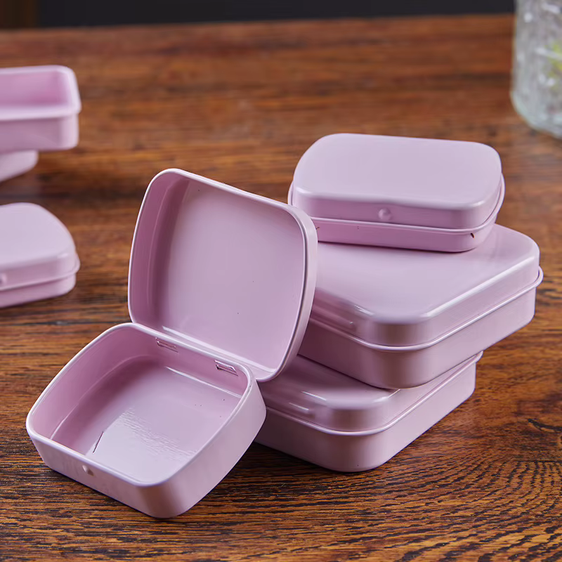 Boîte de rangement en métal rose pour bijoux