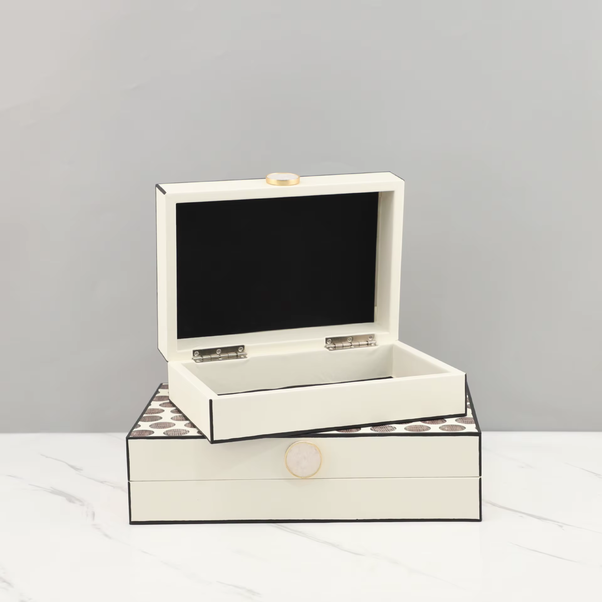 Boîte à bijoux rectangulaire en cuir à pois pour rangement