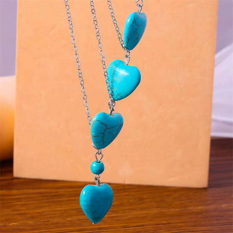 Aihua Bohemia Turquoise Stone Heart Necklace for Women Choker Collier Femme Ethnic Necklaces Statement Jewelry