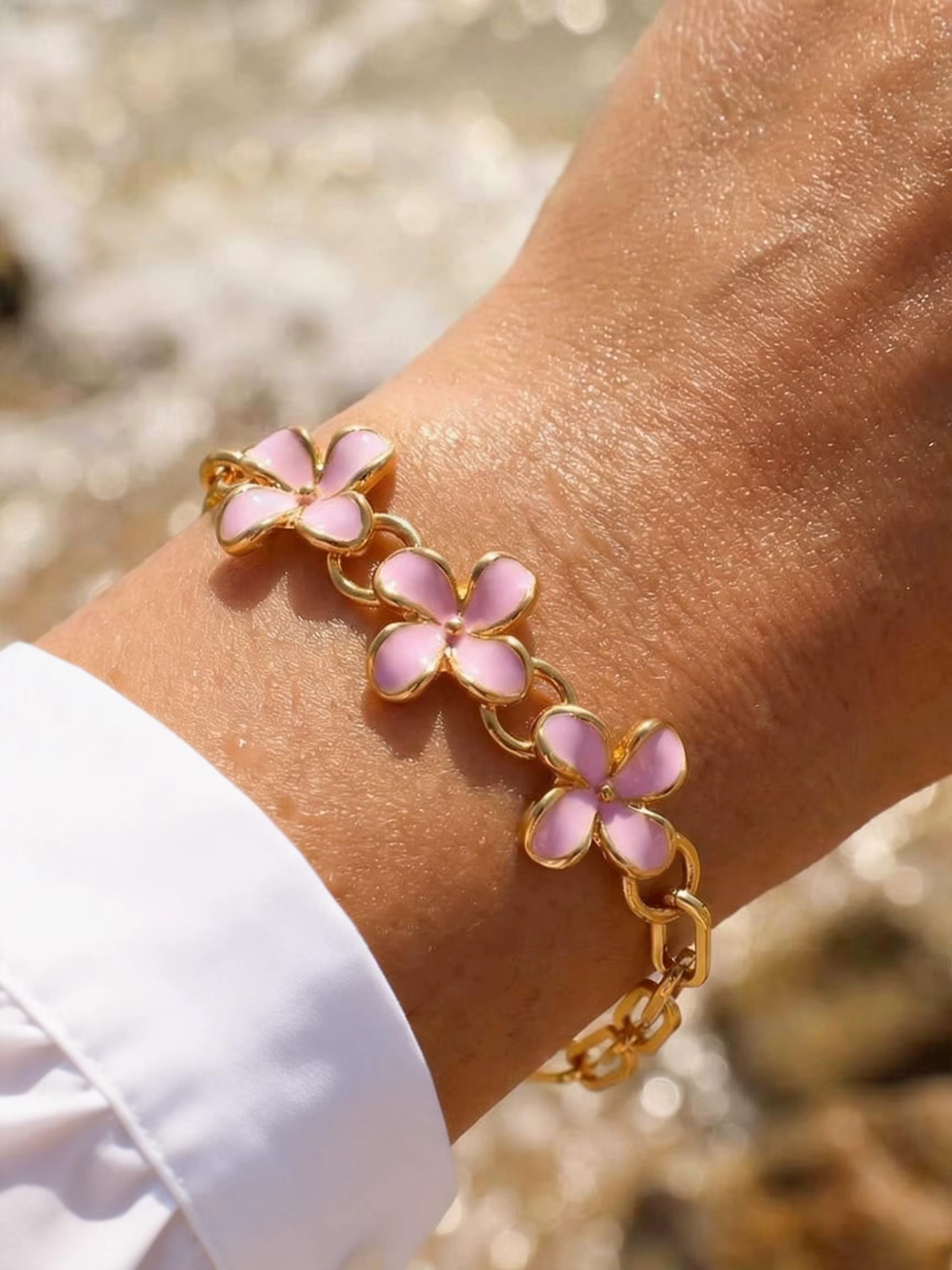 Bracelet Fleur Rose Émaillée Tendance pour Femme