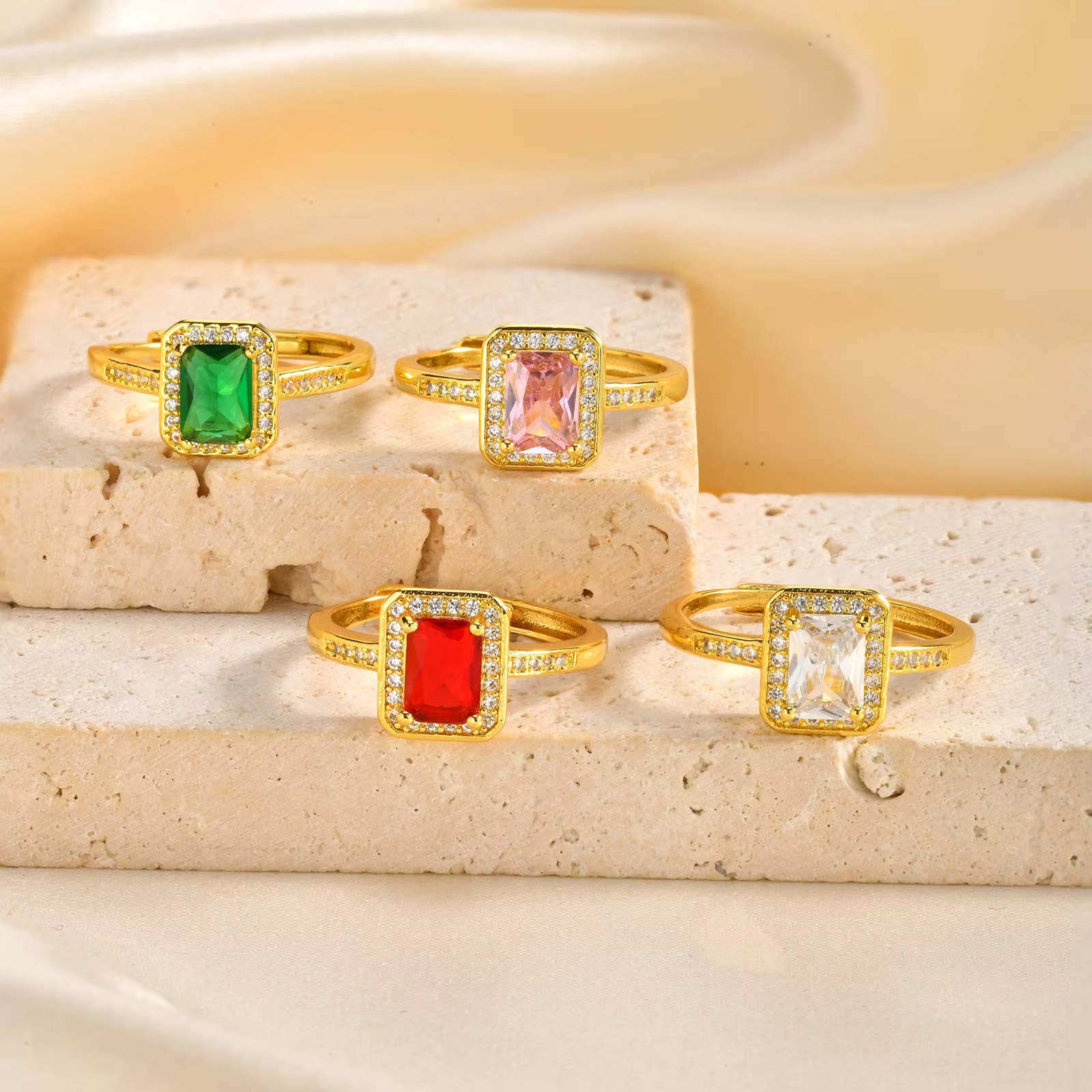 Bague rectangulaire luxueuse en Zircon pour femmes