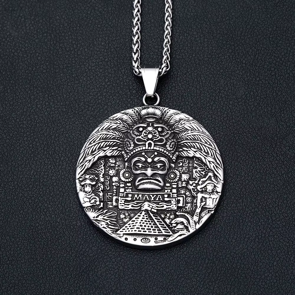 Collier pendentif rétro en acier inoxydable