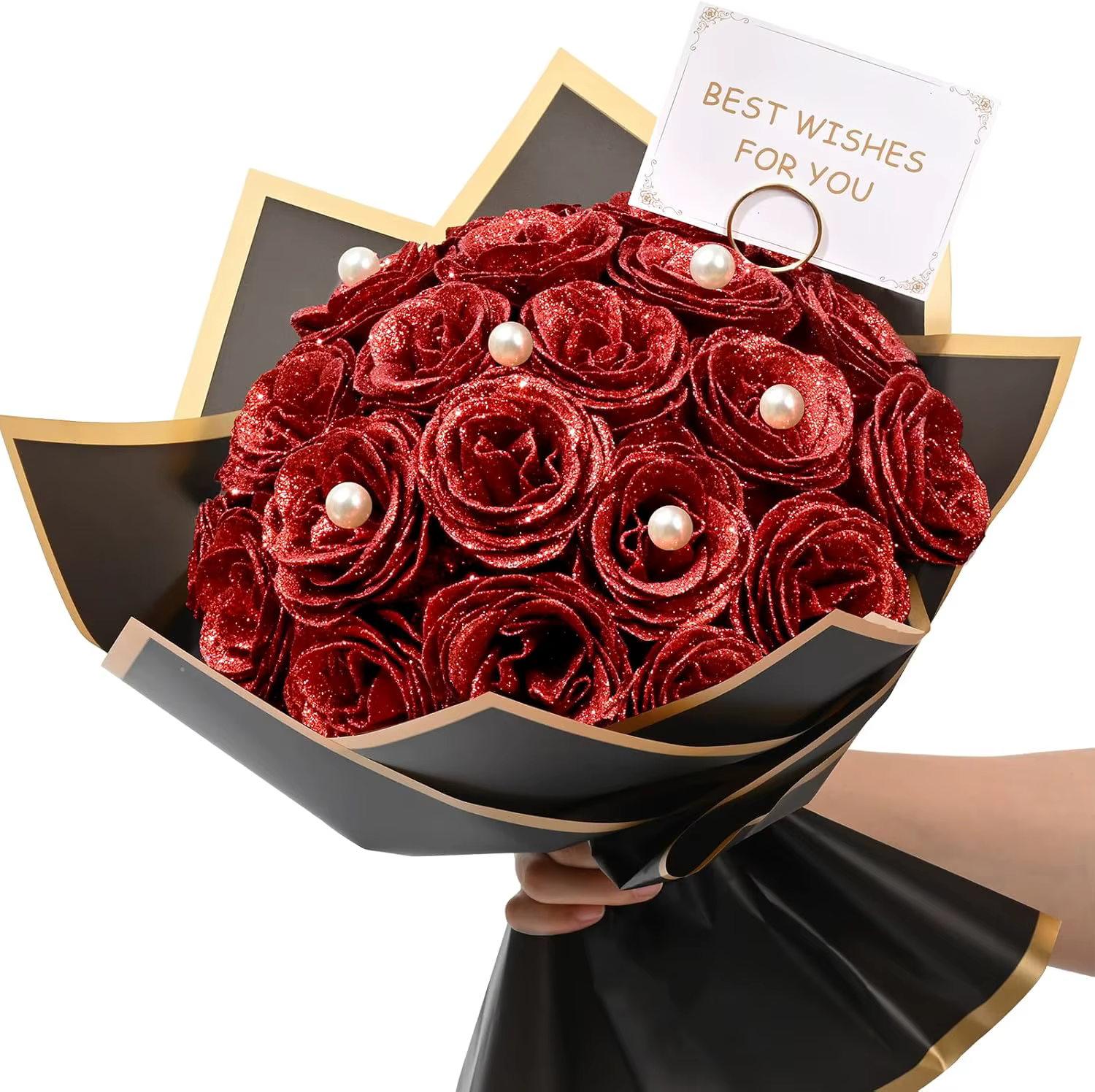 Bouquet de Roses à paillettes rouges