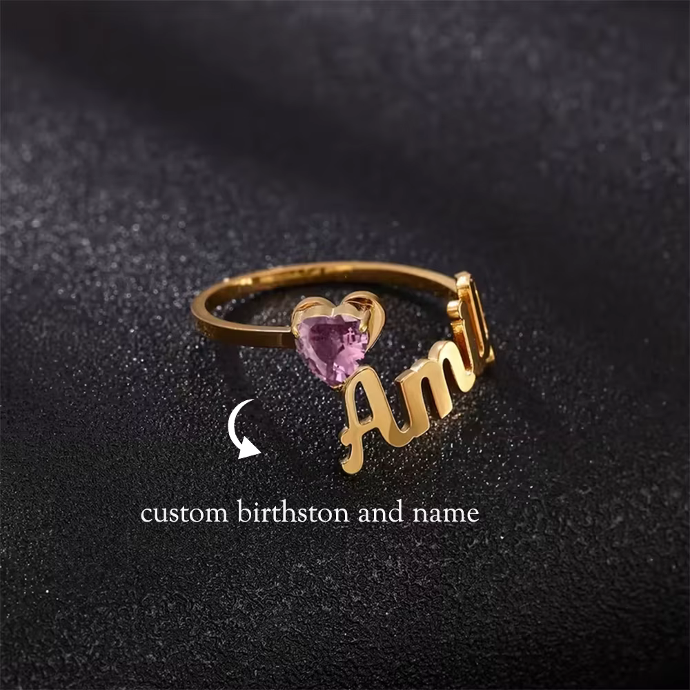 Bague personnalisée avec nom de pierre de naissance pour femmes