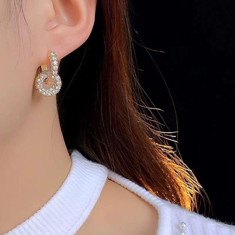 2025 corée nouveau design bijoux de mode 14K plaqué or rond zircon pendentif boucles d'oreilles élégant femmes accessoires de travail quotidien