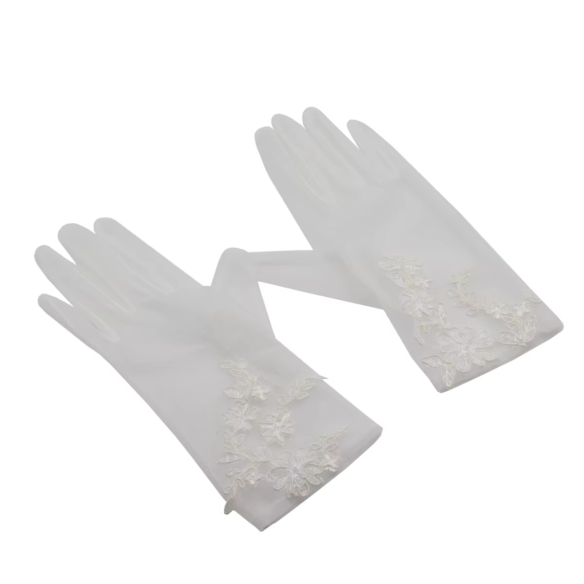 Gants blancs en dentelle de tulle doux faits à la main pour femmes