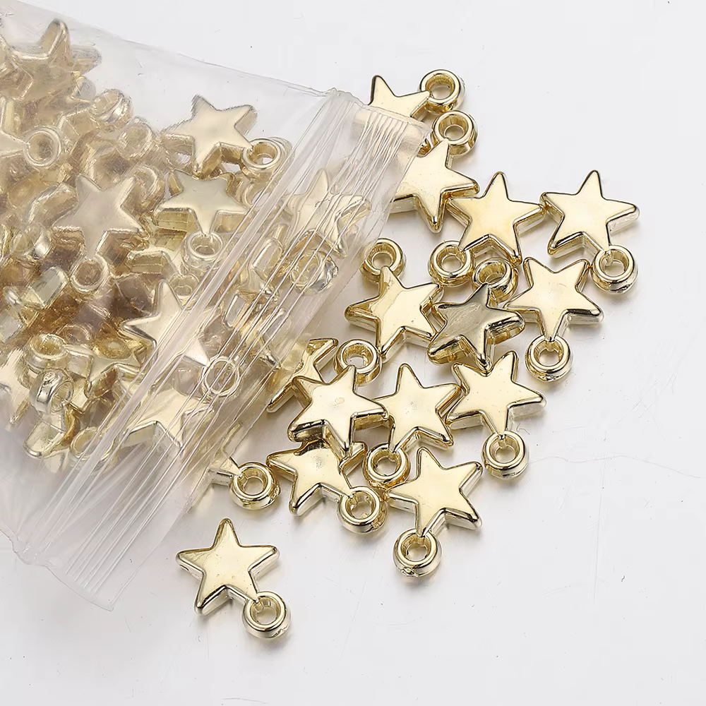 100 pièces CCB perles acryliques breloques pendentifs 9mm étoile couleur or argent