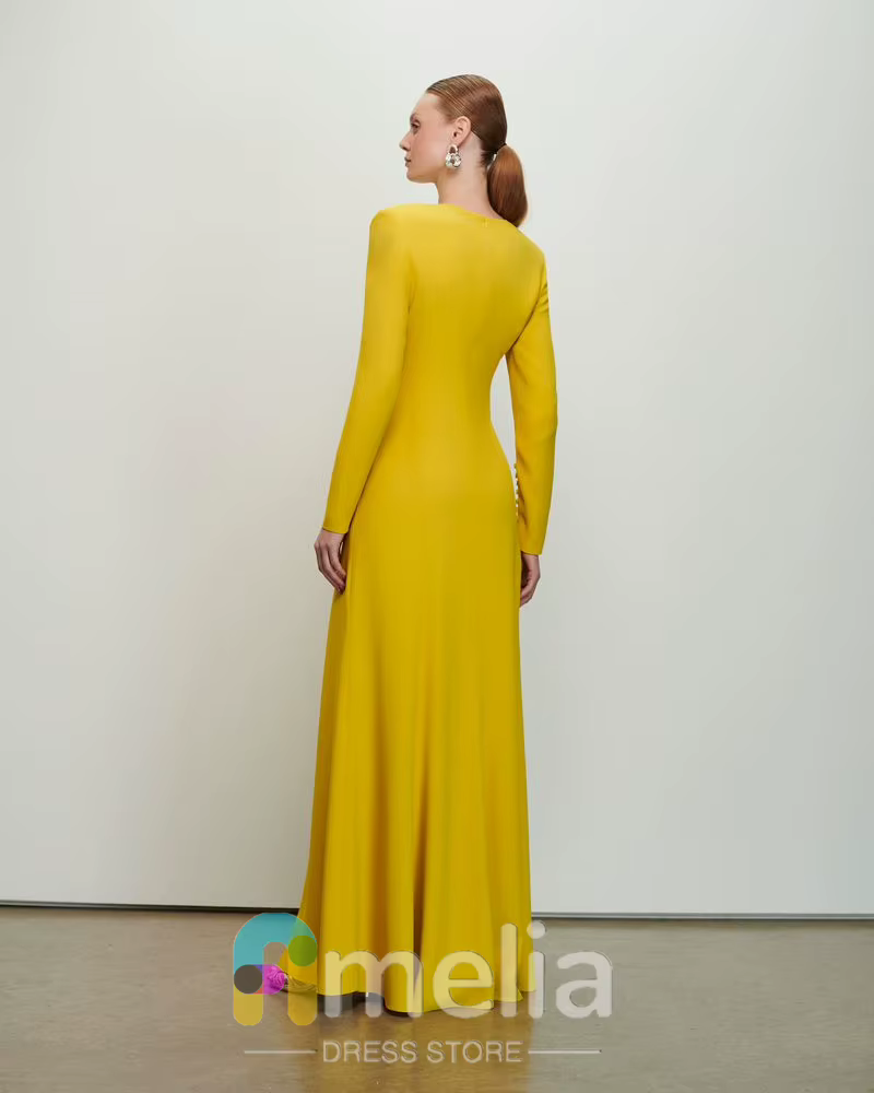 Amelia-Robe de soirée longue à col rond pour femmes