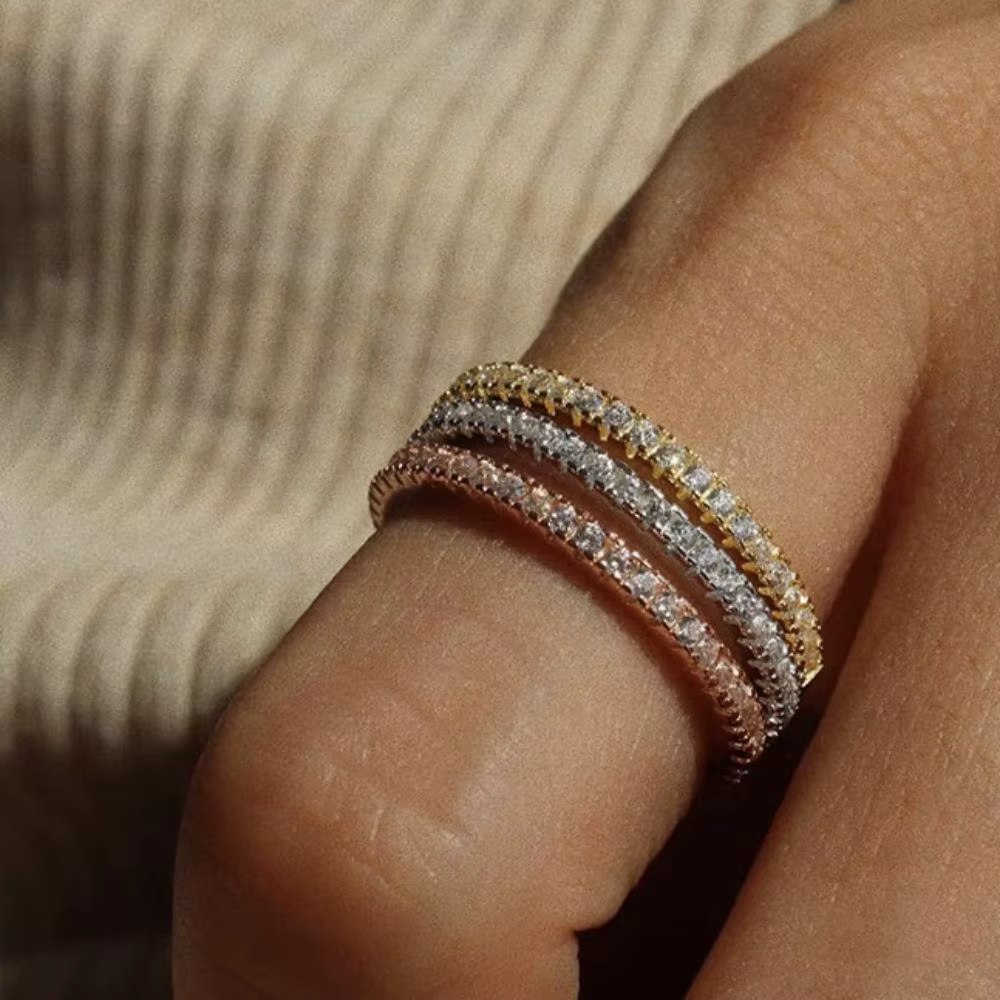 1/3 pièces mince délicat empilable anneau minimaliste pleine éternité bande cubique zircone couleur or Rose plaqué pavé anneaux pour les femmes