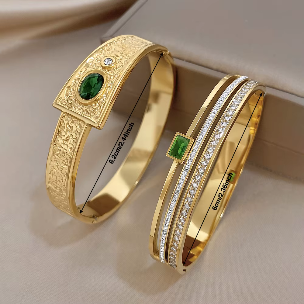 AENSOA – Bracelet ovale en zircon cubique vert pour femmes et hommes