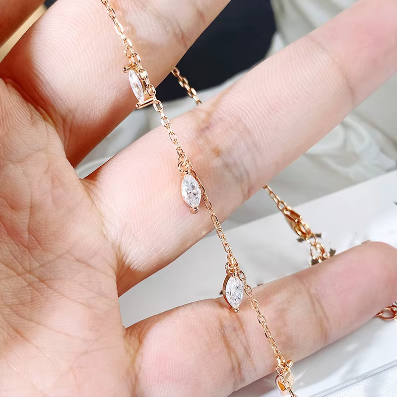 Smyoue certifié 3*6mm Marquise coupe Moissanite collier 9 pierres précieuses pendentif filles cadeau laboratoire diamant chaîne 100% réel pur 925 argent